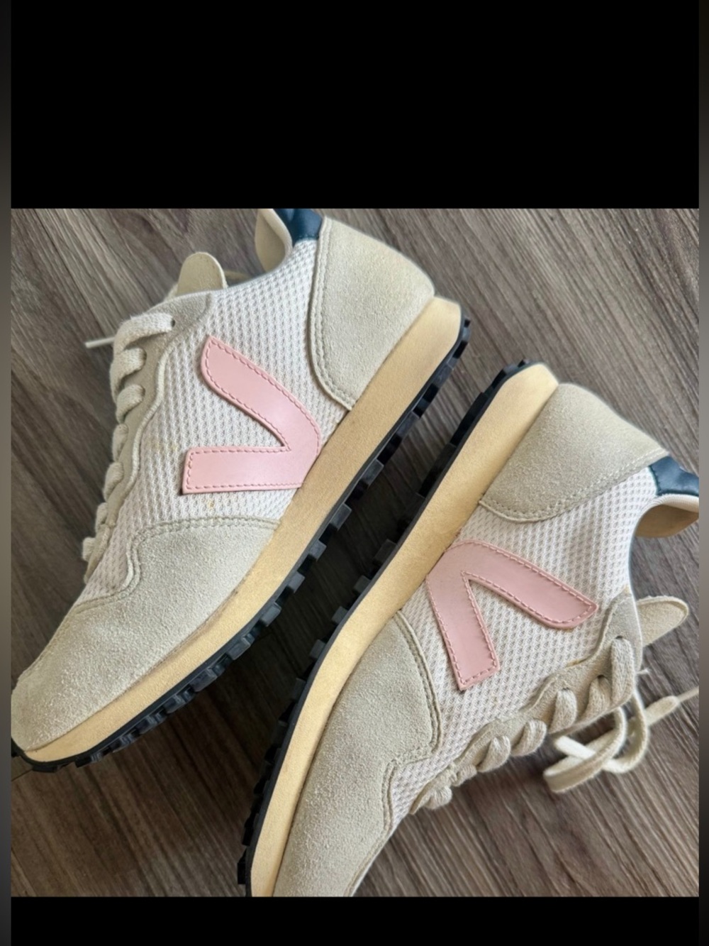 Veja Cream Canvas Sneakers with Pink Logo Detail